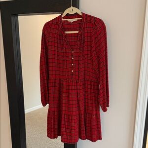 LOFT Red Checkered Button-Down Dress